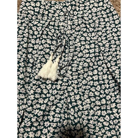 Women's XS Floral Tie Front Wide Leg Pants Green Boho Summer - Picture 4 of 6